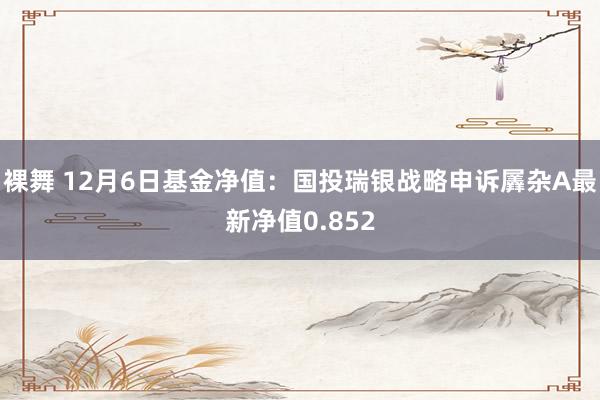 裸舞 12月6日基金净值：国投瑞银战略申诉羼杂A最新净值0.852