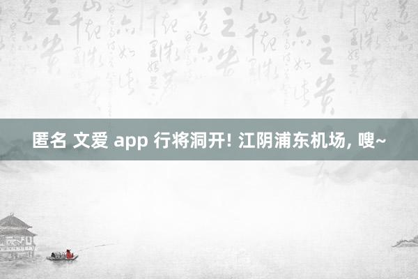 匿名 文爱 app 行将洞开! 江阴浦东机场， 嗖~