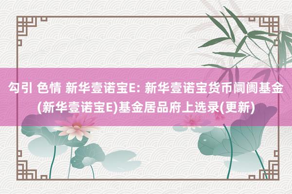 勾引 色情 新华壹诺宝E: 新华壹诺宝货币阛阓基金(新华壹诺宝E)基金居品府上选录(更新)
