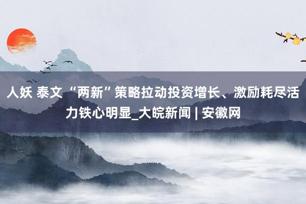 人妖 泰文 “两新”策略拉动投资增长、激励耗尽活力铁心明显_大皖新闻 | 安徽网