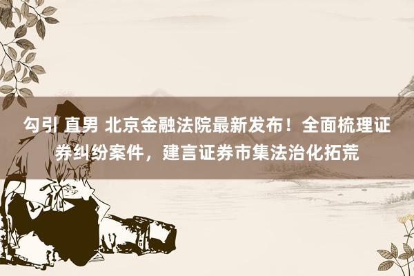 勾引 直男 北京金融法院最新发布！全面梳理证券纠纷案件，建言证券市集法治化拓荒