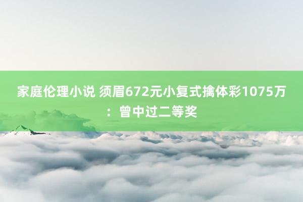家庭伦理小说 须眉672元小复式擒体彩1075万：曾中过二等奖