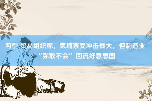 勾引 贸易组织称，柬埔寨受冲击最大，但制造业 “弥散不会” 回流好意思国